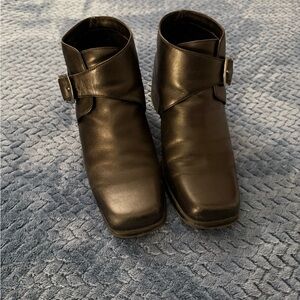 Bass Seattle Black Leather Ankle Boots with Silver Buckle